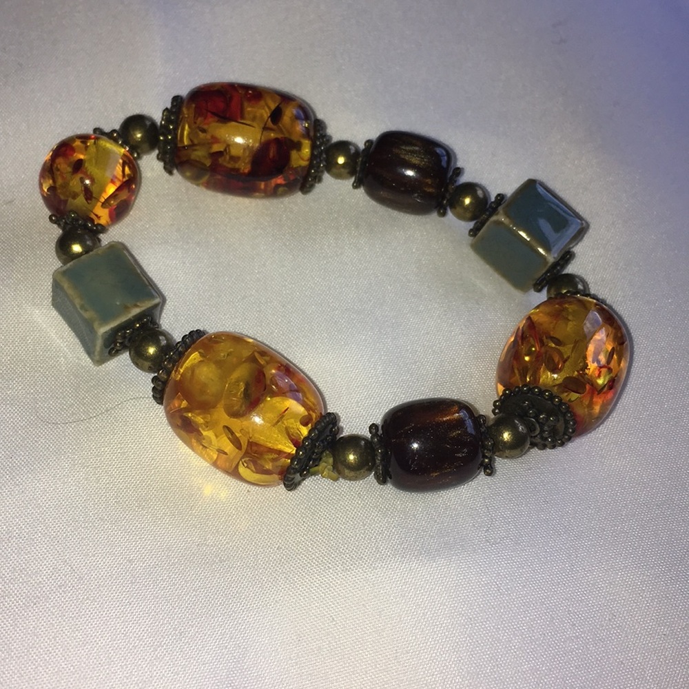 Beautiful glass and clay bead bracelet
